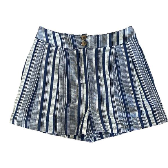 Harper Heritage Linen Blend Blue Striped Boyfriend Shorts LG Nautical Coastal - Picture 1 of 8